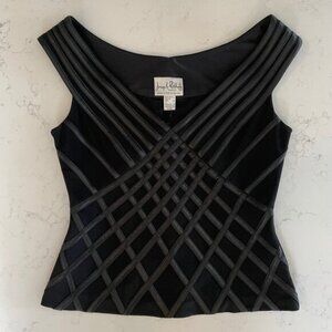 Joseph Ribkoff Trends Classic Slvless V Neck Lined Top Diamond Detail Blk Sz 4